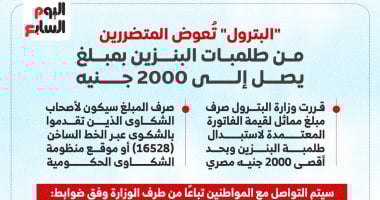 البترول تعوض المتضررين من طلمبات البنزين بمبلغ 2000 جنيه (إنفوجراف) إعادة صياغة بسيطة: البترول تدفع 2000 جنيه تعويضًا لمتضرري طلمبات البنزين (إنفوجراف) 2 البترول تعوض المتضررين من طلمبات البنزين بمبلغ 2000 جنيه (إنفوجراف)إعادة صياغة بسيطة:
البترول تدفع 2000 جنيه تعويضًا لمتضرري طلمبات البنزين (إنفوجراف)