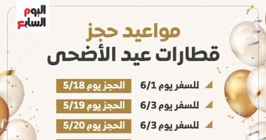 مواعيد حجز قطارات عيد الأضحى 2025 (إنفوجراف) 2 مواعيد حجز قطارات عيد الأضحى 2025 (إنفوجراف)